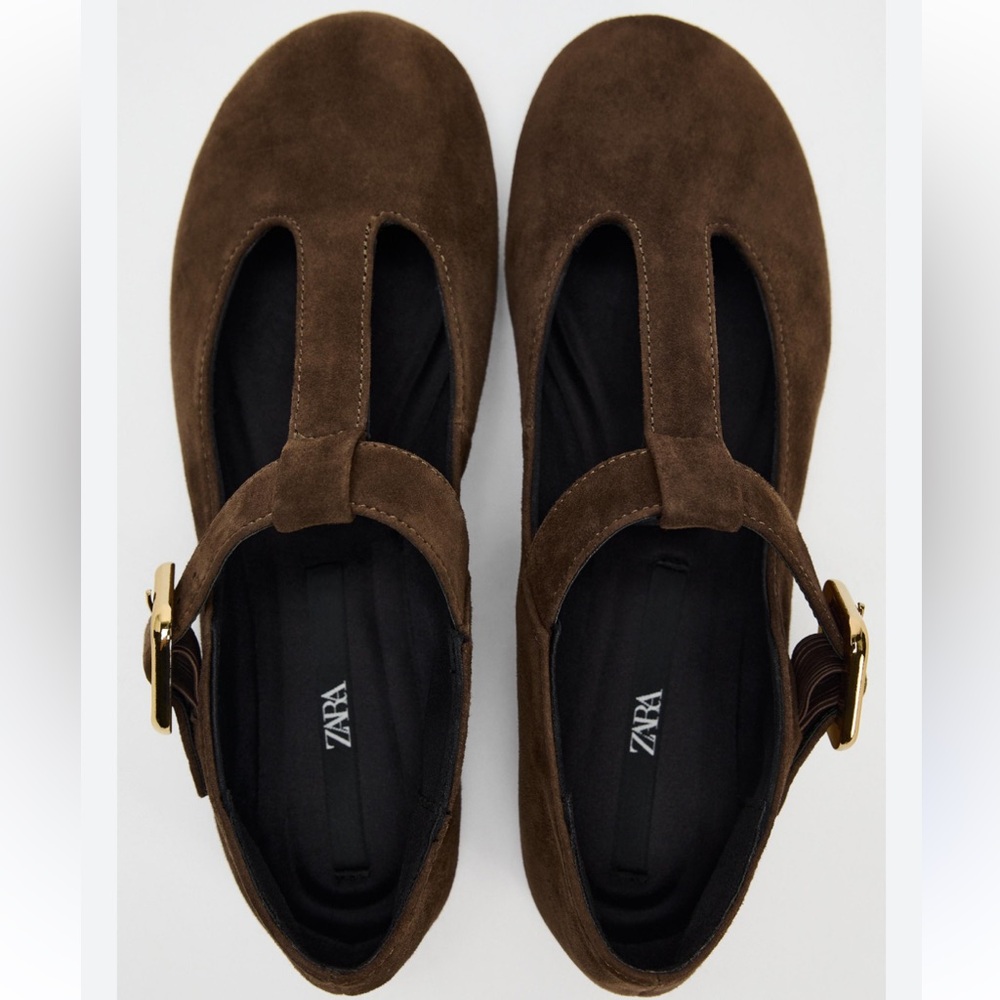 Zara T Strap suede flats
